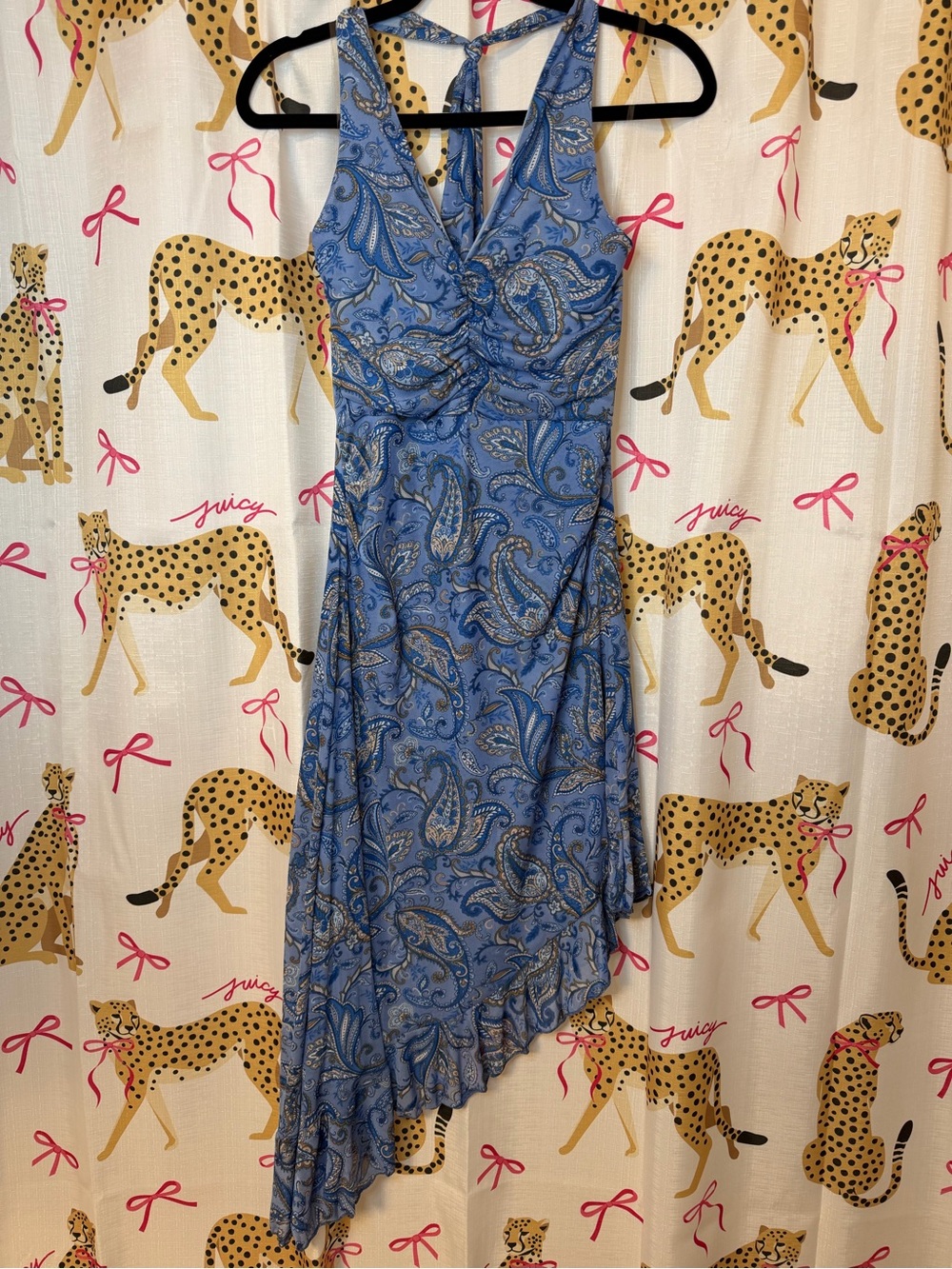 See You Monday Blue Paisley Halter Asymmetrical Dress